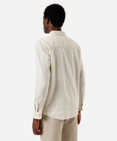 camisa masculina com linho manga longa texturizada bege