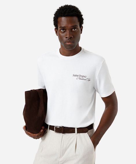 camiseta masculina com algodão estampada off white