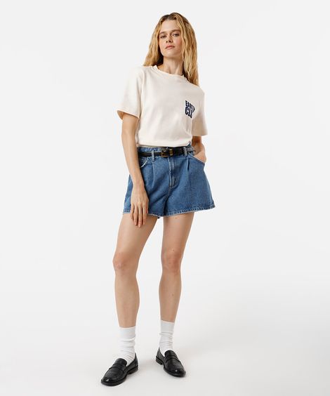 short curto feminino jeans com pregas azul