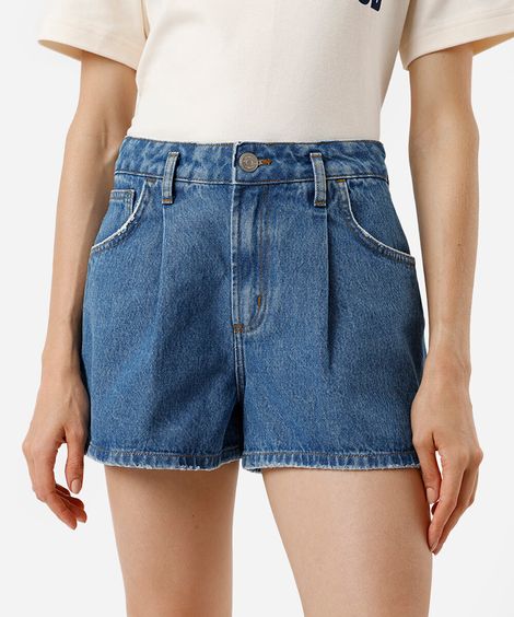 short curto feminino jeans com pregas azul