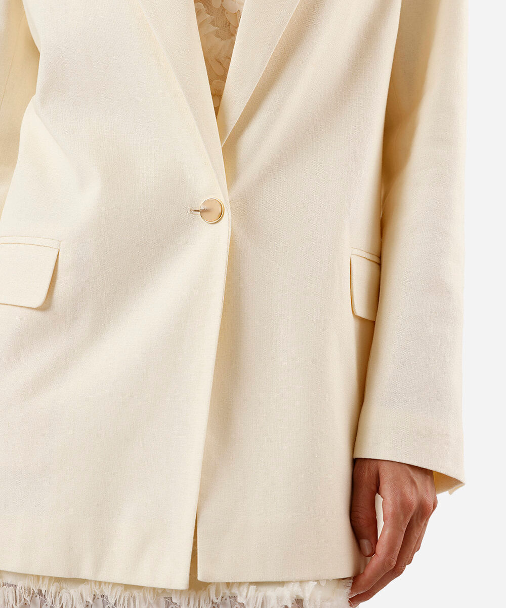 blazer de alfaiataria feminino com linho amarelo