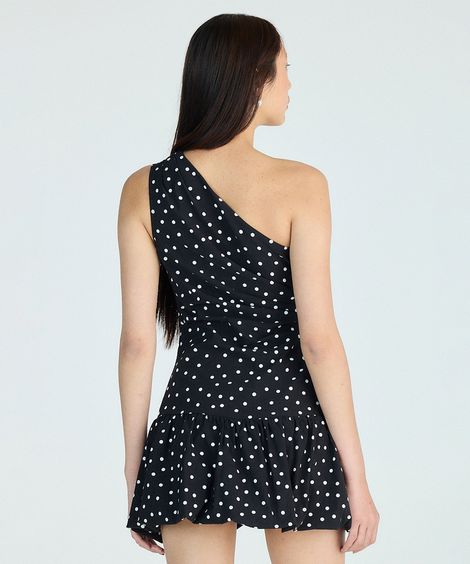 vestido balonê feminino ombro único poá preto