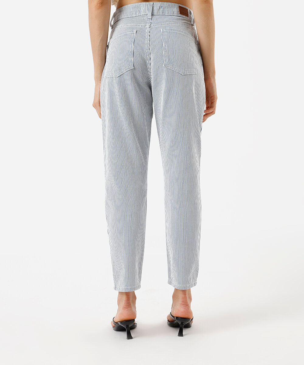 calça mom feminina de sarja listrada azul