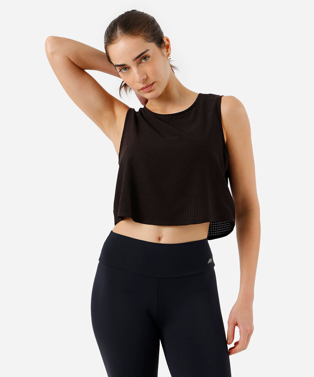 cropped feminino esportivo texturizado preto