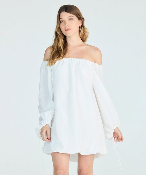 vestido curto balonê feminino ombro a ombro off white