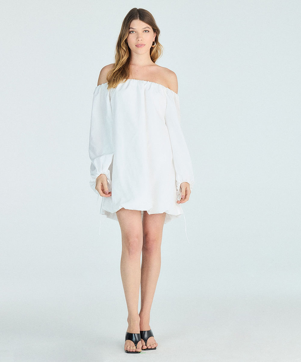 vestido curto balonê feminino ombro a ombro off white