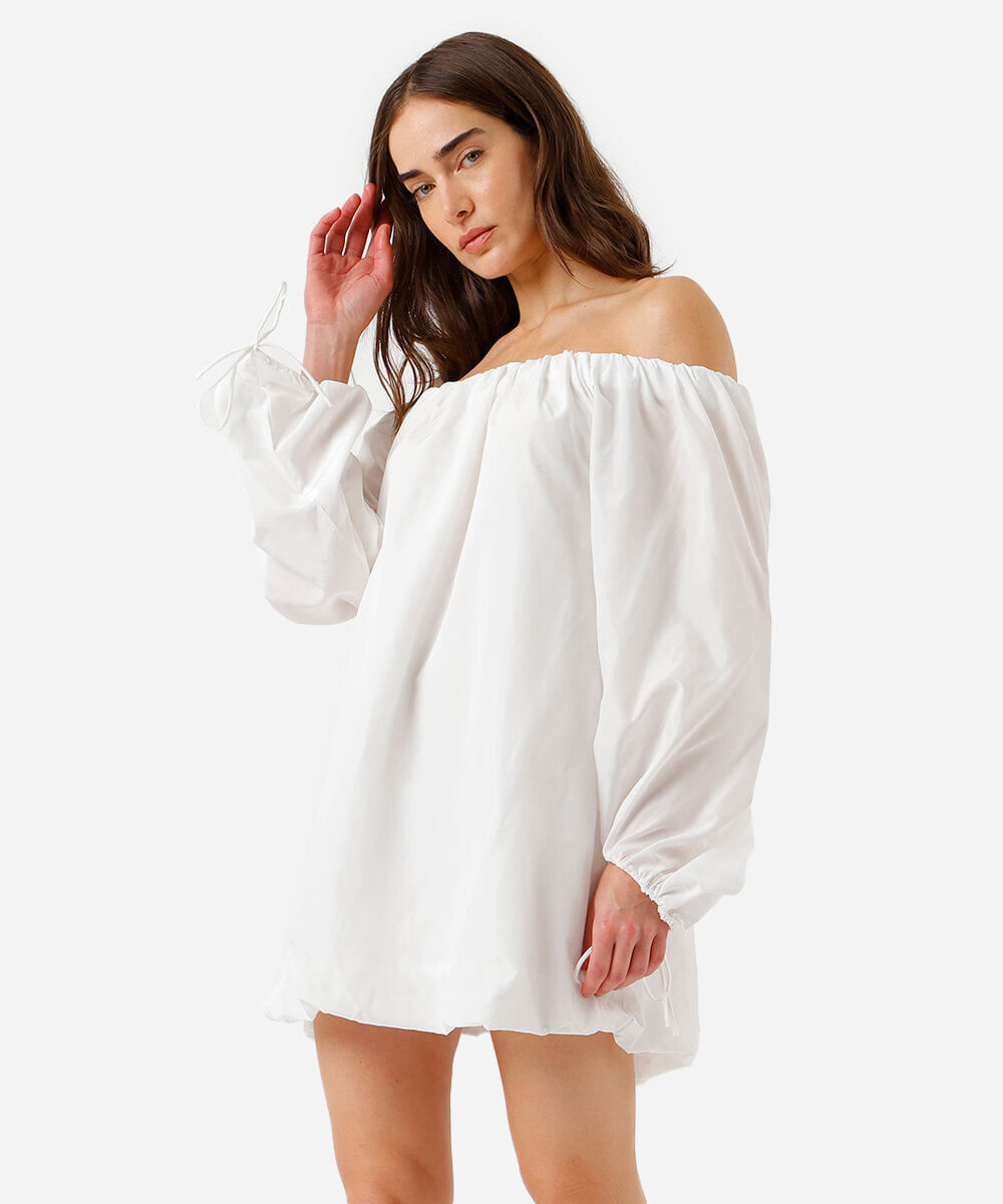 vestido curto balonê feminino ombro a ombro off white