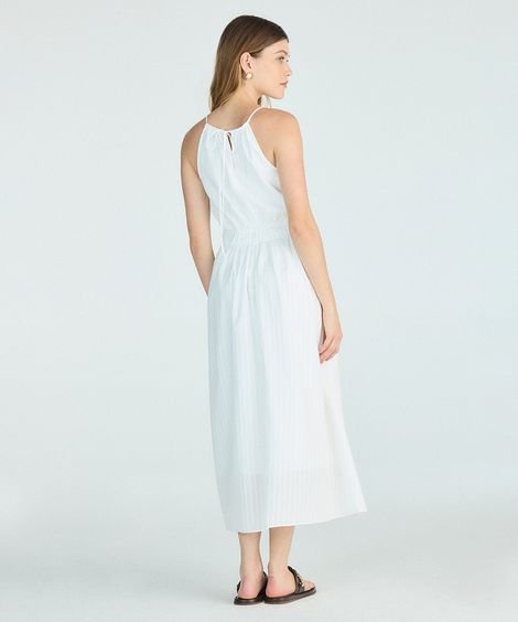 vestido halterneck feminino de algodão texturizado off white