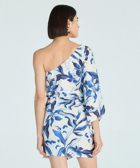 vestido curto feminino de viscose com transpasse floral off white