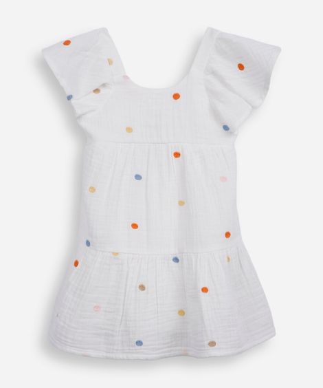 vestido infantil com algodão bordado poá off white