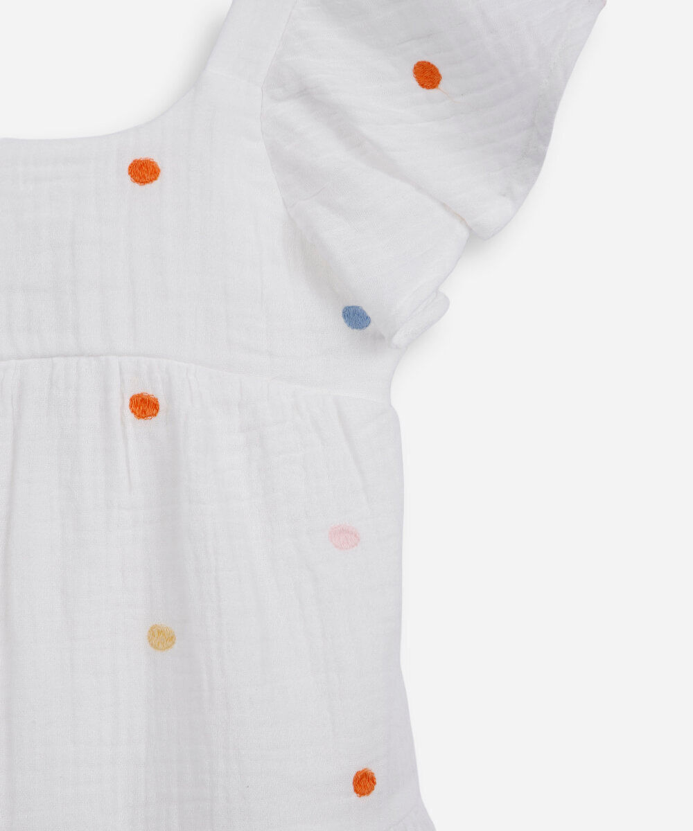 vestido infantil com algodão bordado poá off white