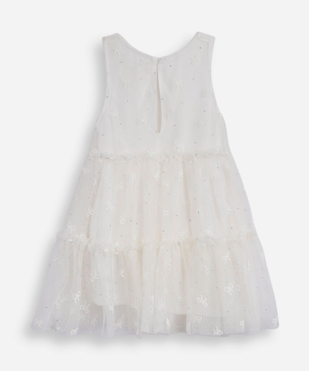 vestido infantil de tule com recortes e brilhos off white