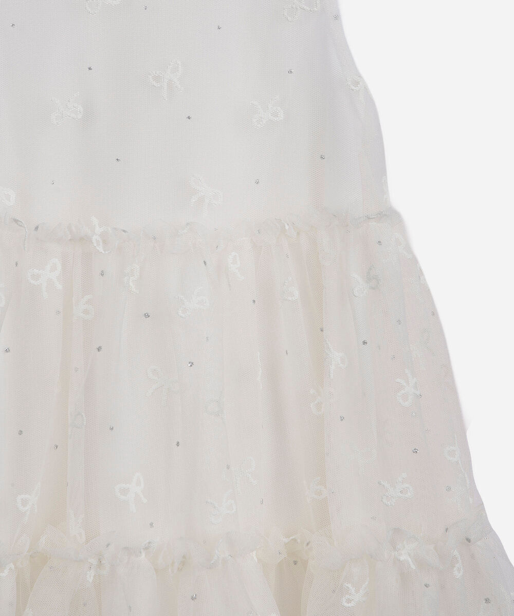vestido infantil de tule com recortes e brilhos off white
