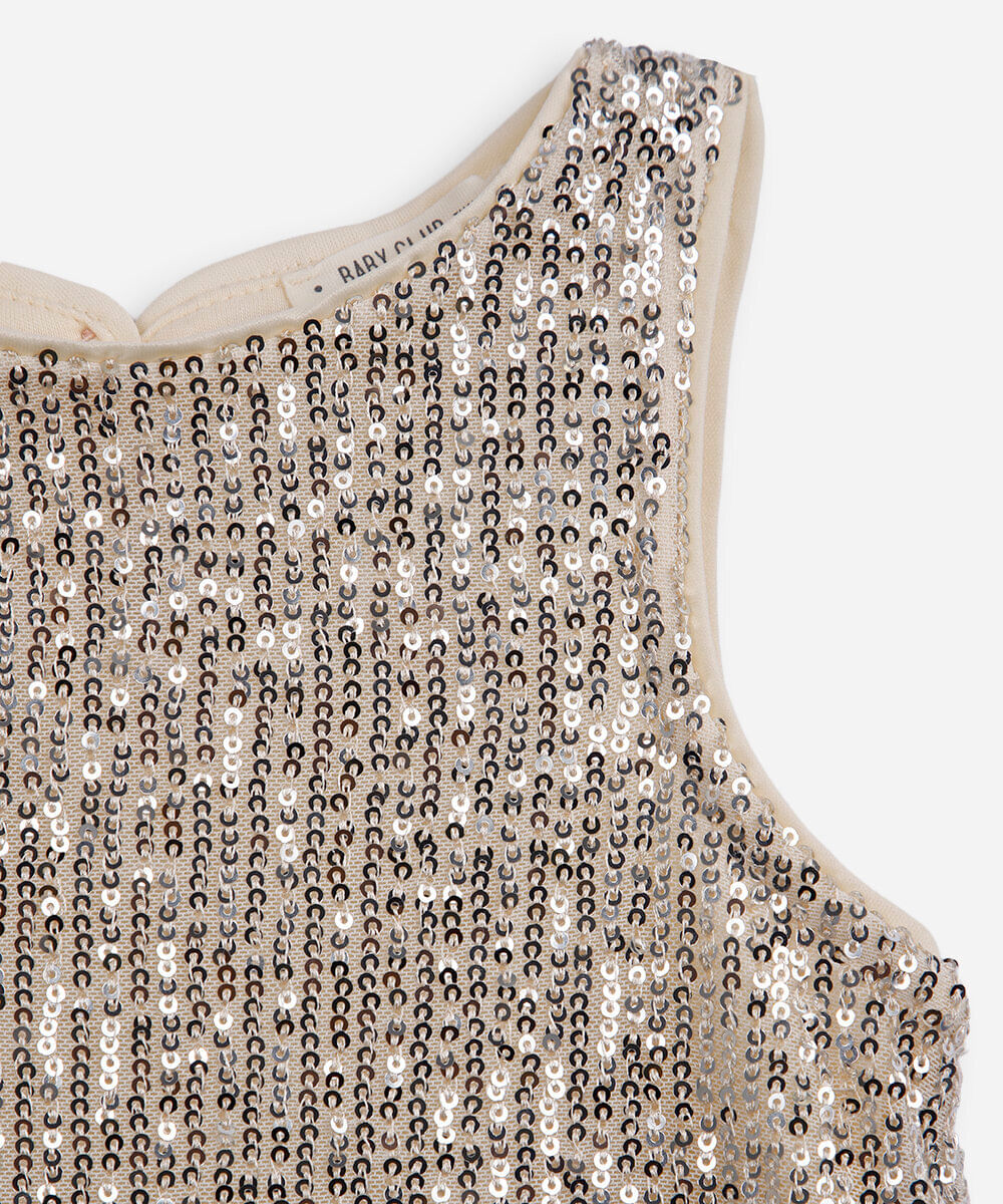 vestido infantil de paetê dourado