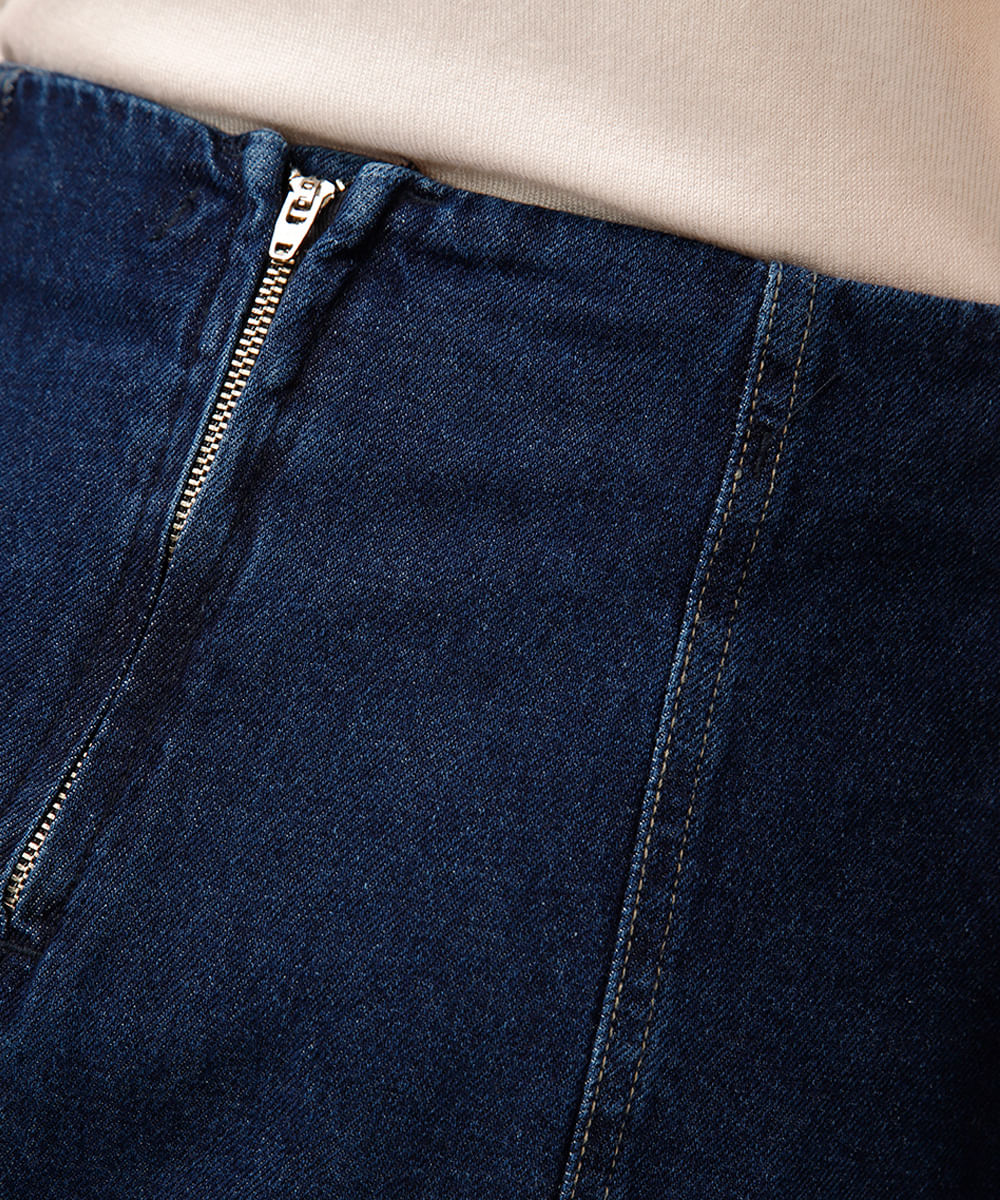 minissaia jeans evasê azul