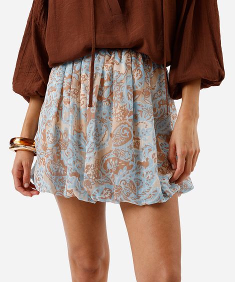 minissaia balonê feminina com lurex floral colorida