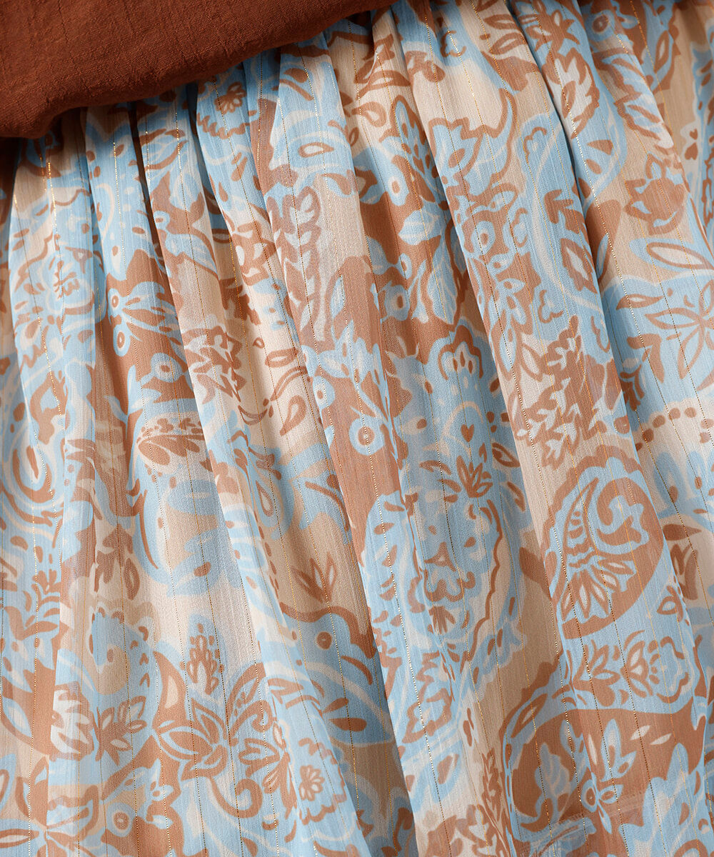 minissaia balonê feminina com lurex floral colorida