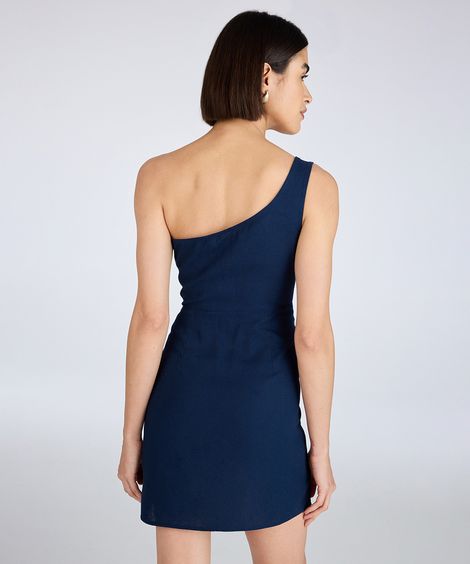 vestido curto feminino com linho ombro único azul
