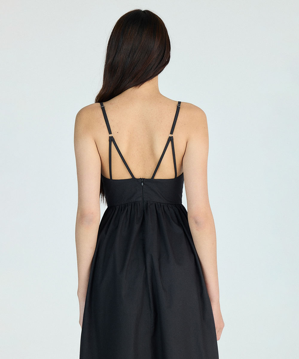 vestido midi alça fina feminino com algodão decote coração preto