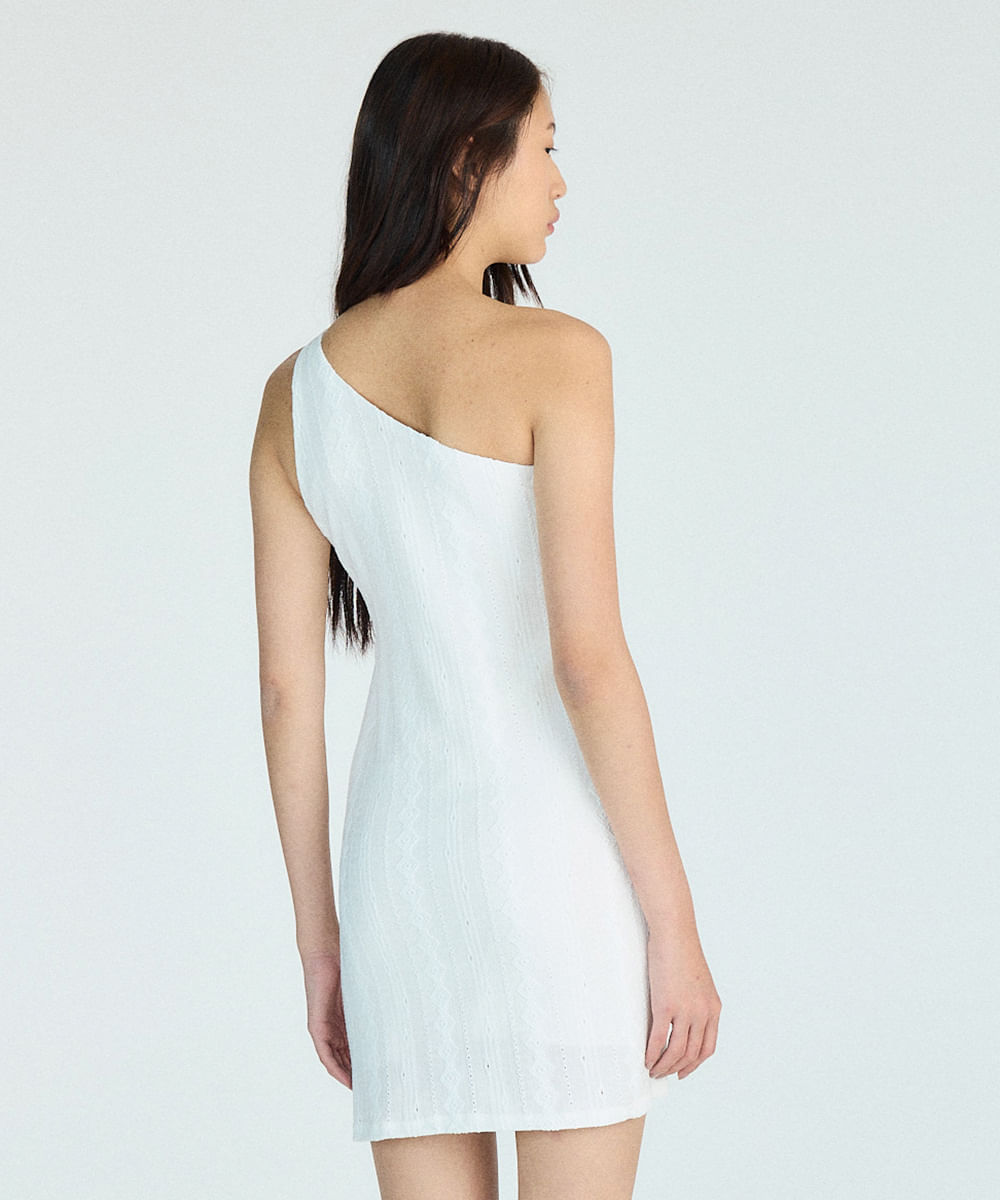 vestido curto feminino de laise ombro único off white