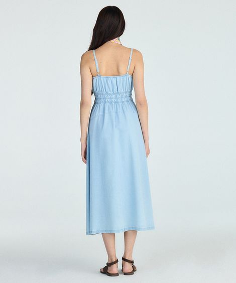 vestido midi feminino jeans alça fina azul