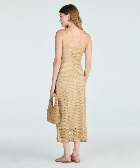 vestido midi feminino de tricot texturizado bege