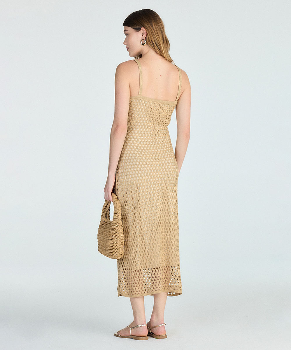 vestido midi feminino de tricot texturizado bege