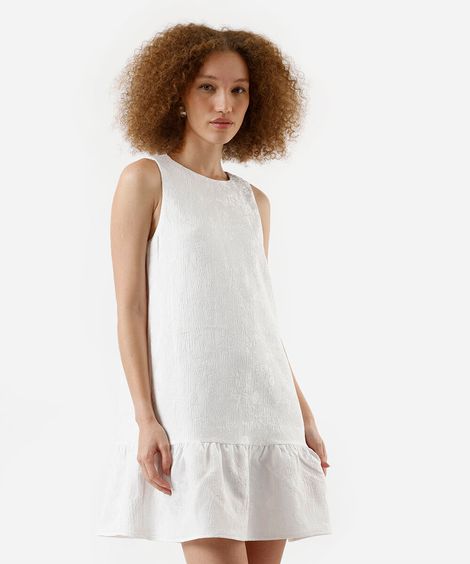 vestido curto feminino de jacquard com recorte texturizado branco