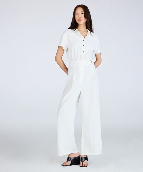 macacão longo feminino de alfaiataria com fivela off white