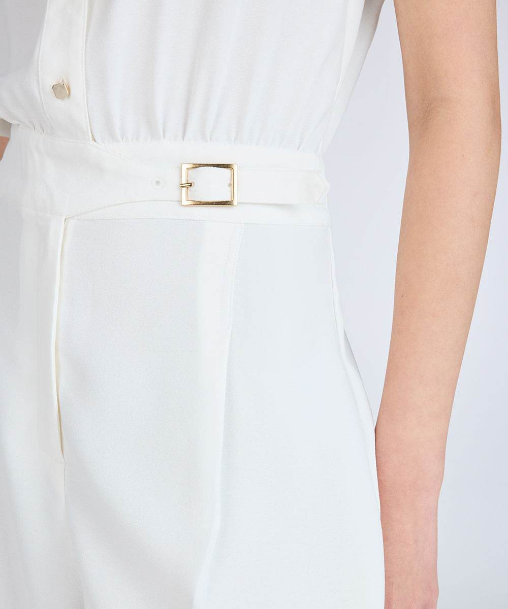 macacão longo feminino de alfaiataria com fivela off white