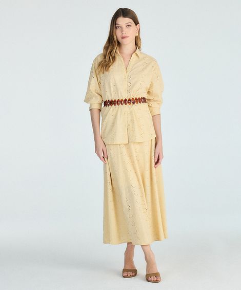 saia midi evasê feminina de laise amarela