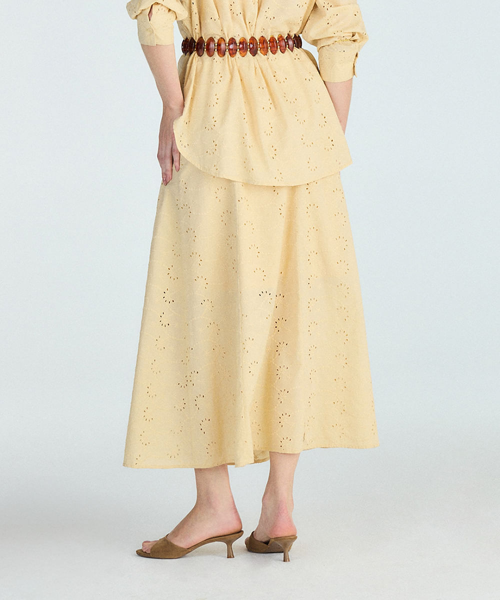 saia midi evasê feminina de laise amarela