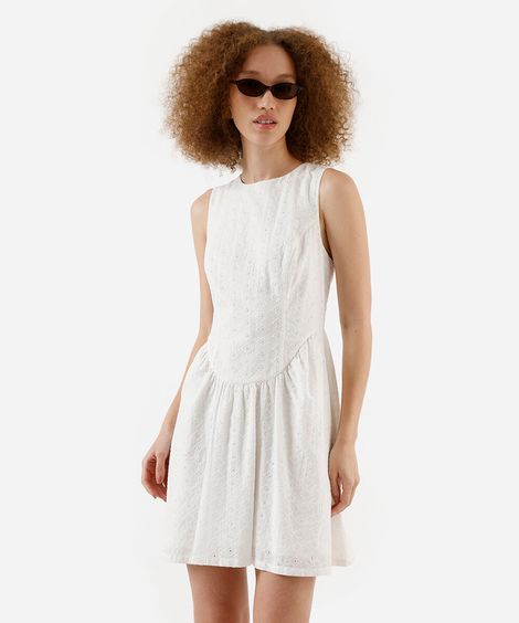 vestido curto feminino em algodão sem manga off white
