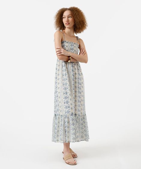 vestido midi feminino com maria estampado - bege claro
