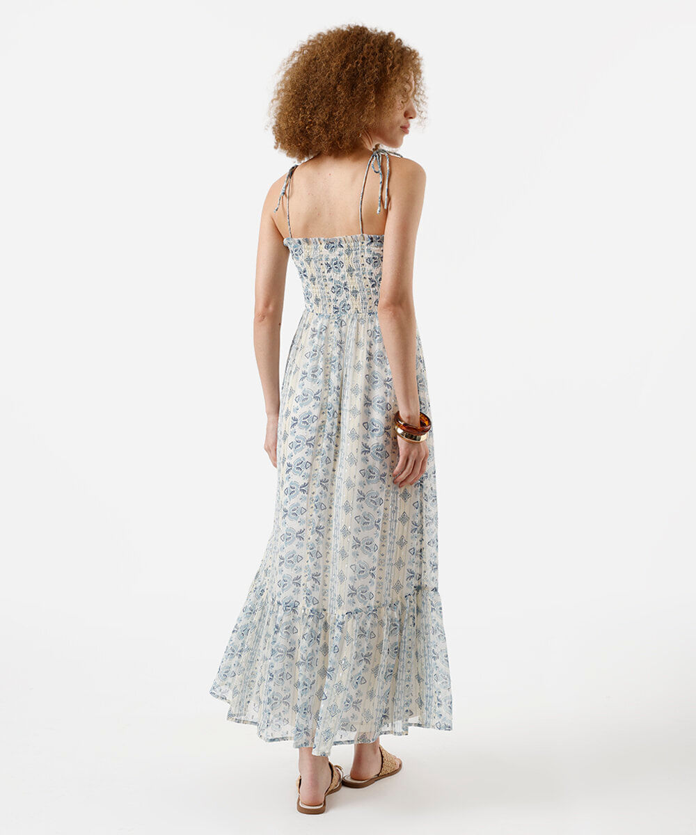 vestido midi feminino com maria estampado - bege claro