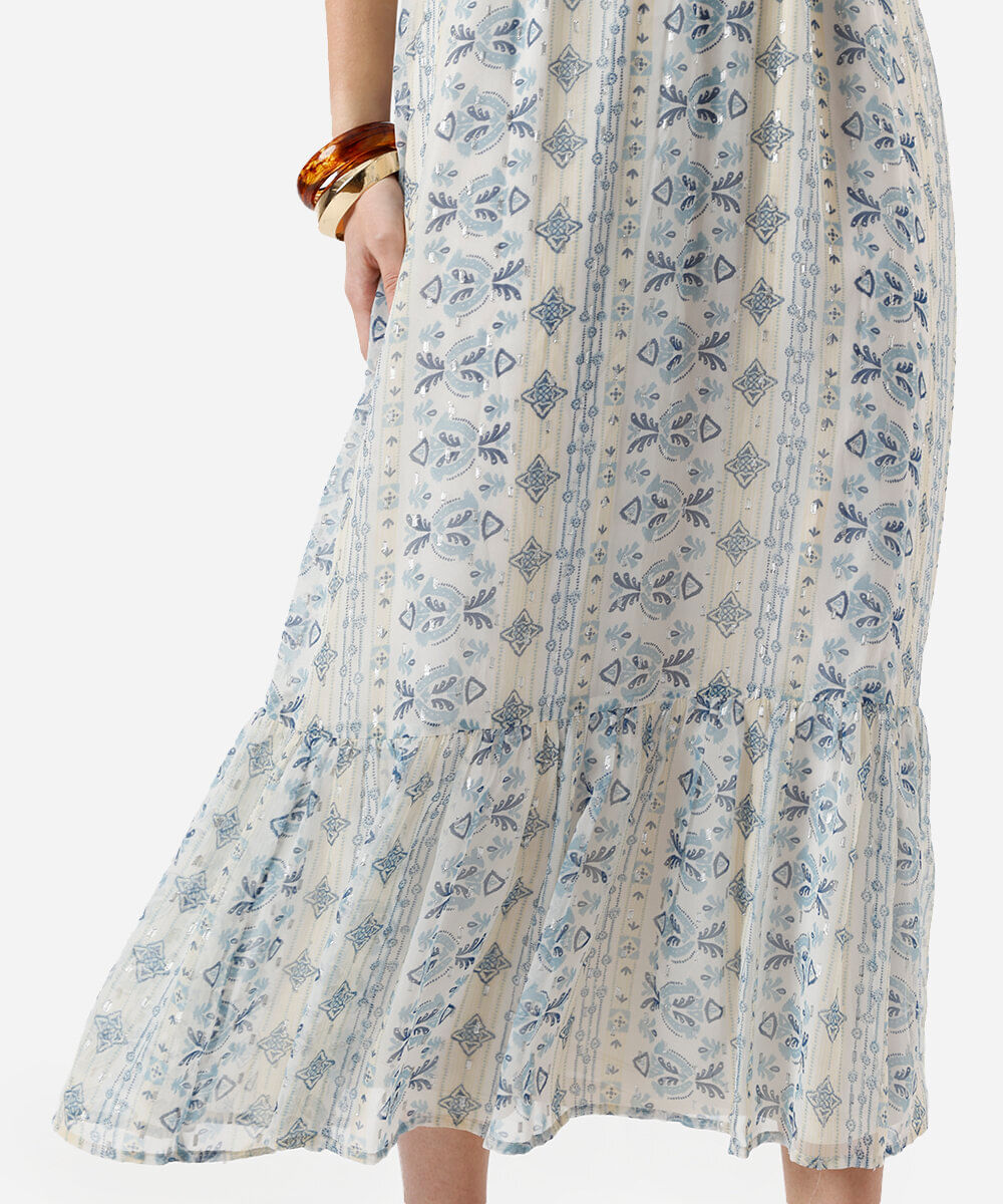 vestido midi feminino com maria estampado - bege claro