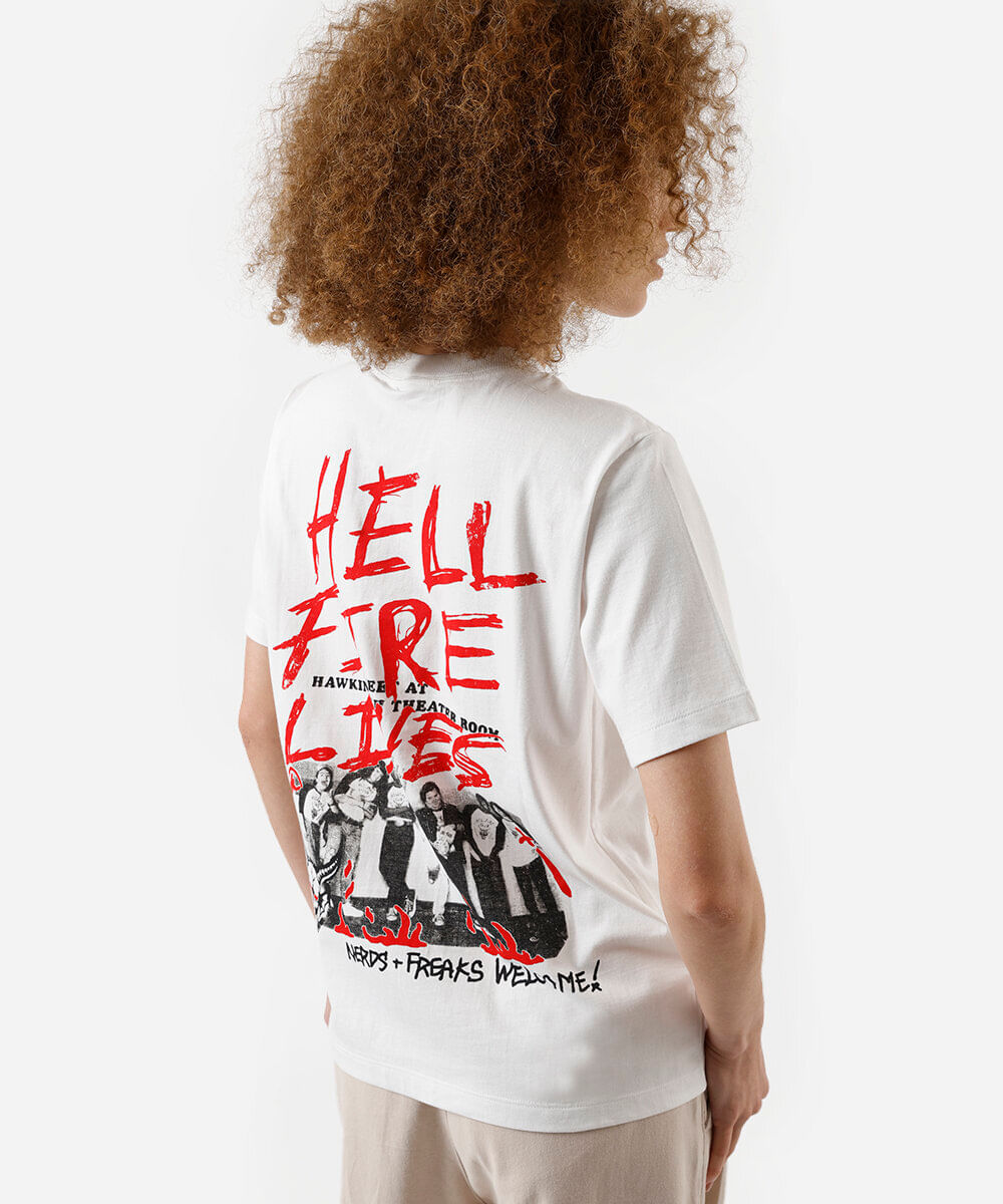 camiseta feminina stranger things em algodão com manga curta - off white