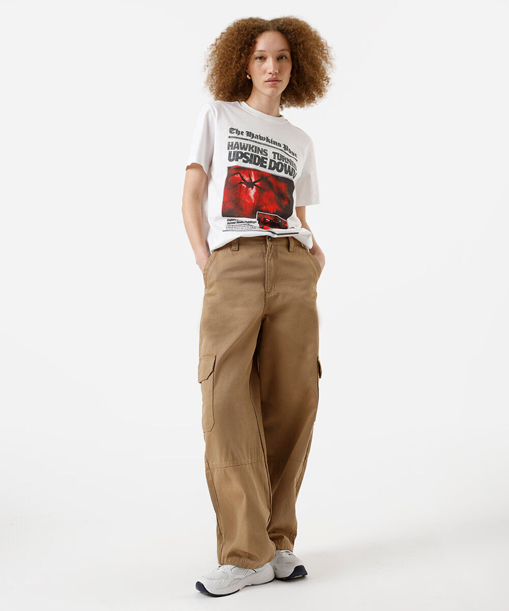 camiseta feminina de algodão stranger things off white