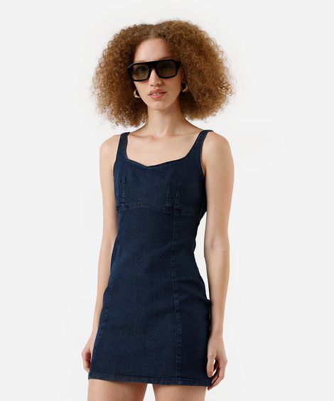 vestido curto feminino em jeans com alças finas azul