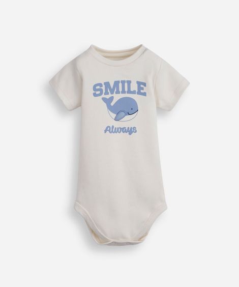 body infantil de algodão manga curta estampado off white