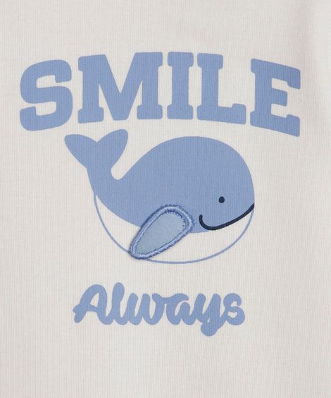 body infantil de algodão manga curta estampado off white