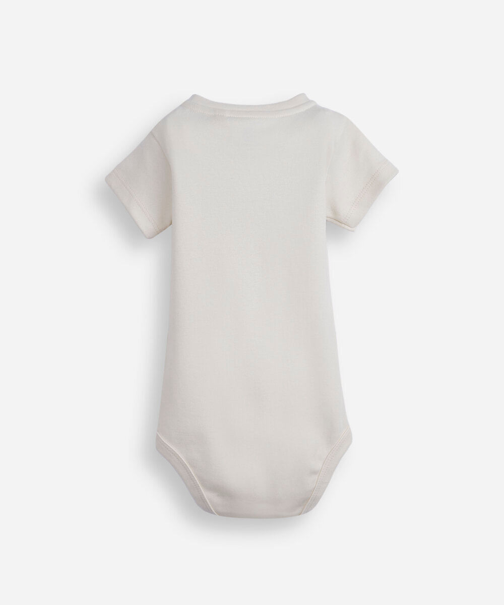 body infantil de algodão manga curta estampado off white