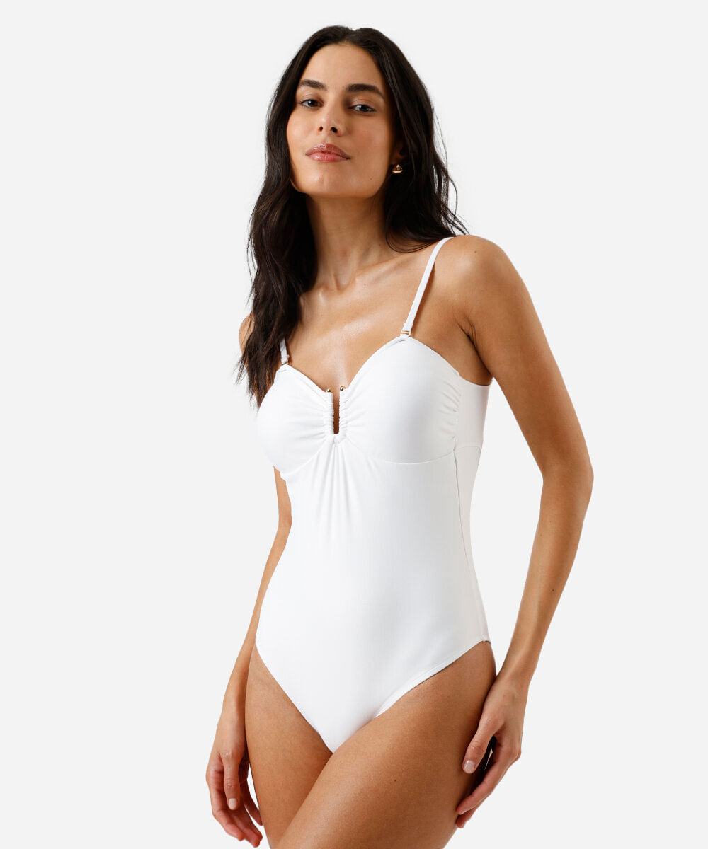 maiô feminino com franzido off white