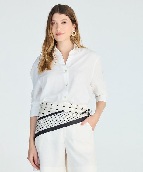 camisa feminina com linho manga longa off white