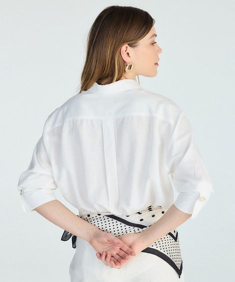 camisa feminina com linho manga longa off white