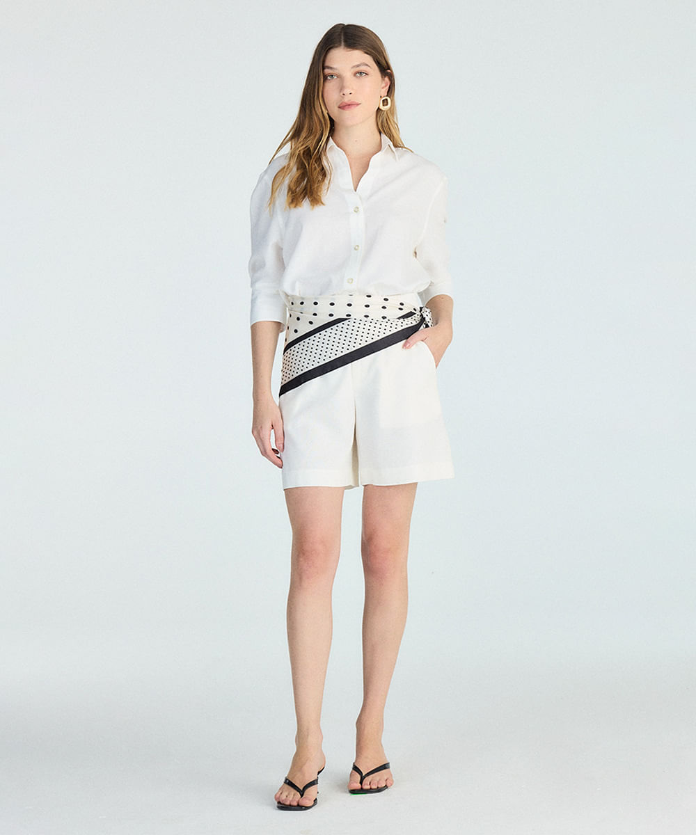 camisa feminina com linho manga longa off white