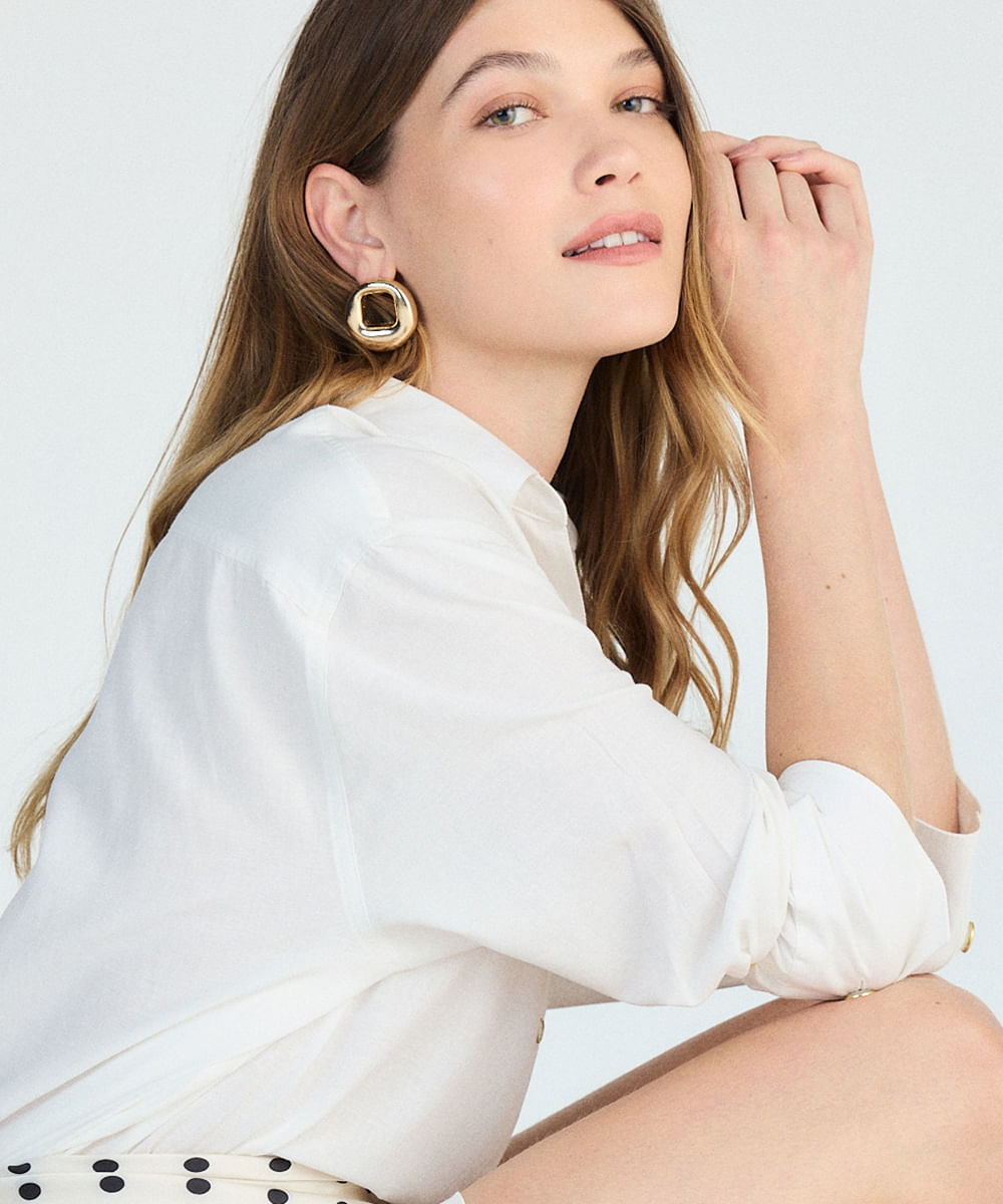 camisa feminina com linho manga longa off white