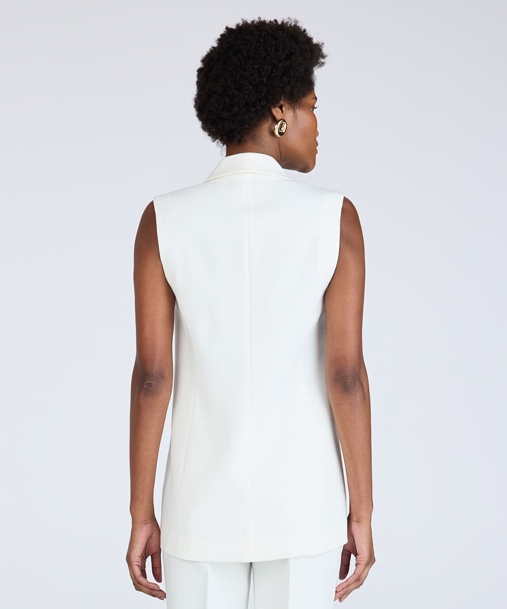 colete alongado feminino de alfaiataria decote v off white