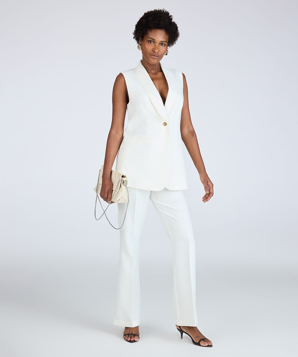 colete alongado feminino de alfaiataria decote v off white