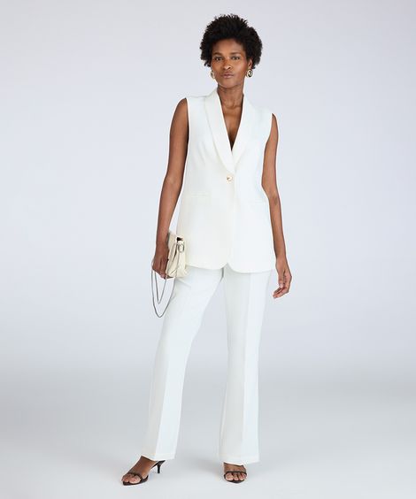 calça flare feminina de alfaiataria off white